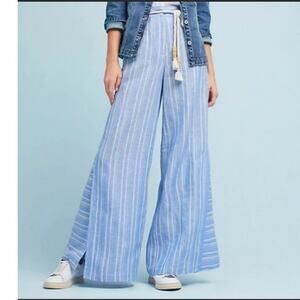 Anthropologie Ett Twa 0 blue and white striped wide-leg linen pants trousers xs